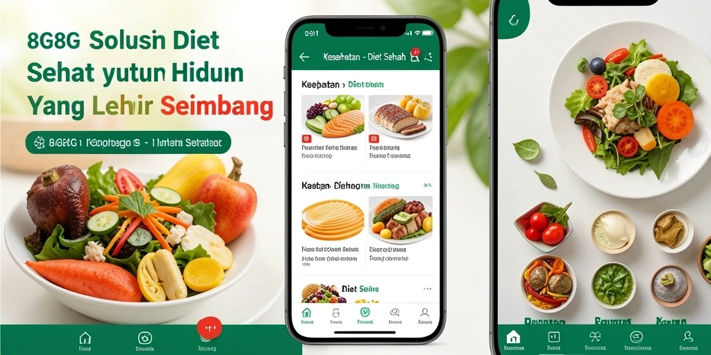 Antarmuka utama 8G8G dengan fitur Diet Sehat yang mudah digunakan.