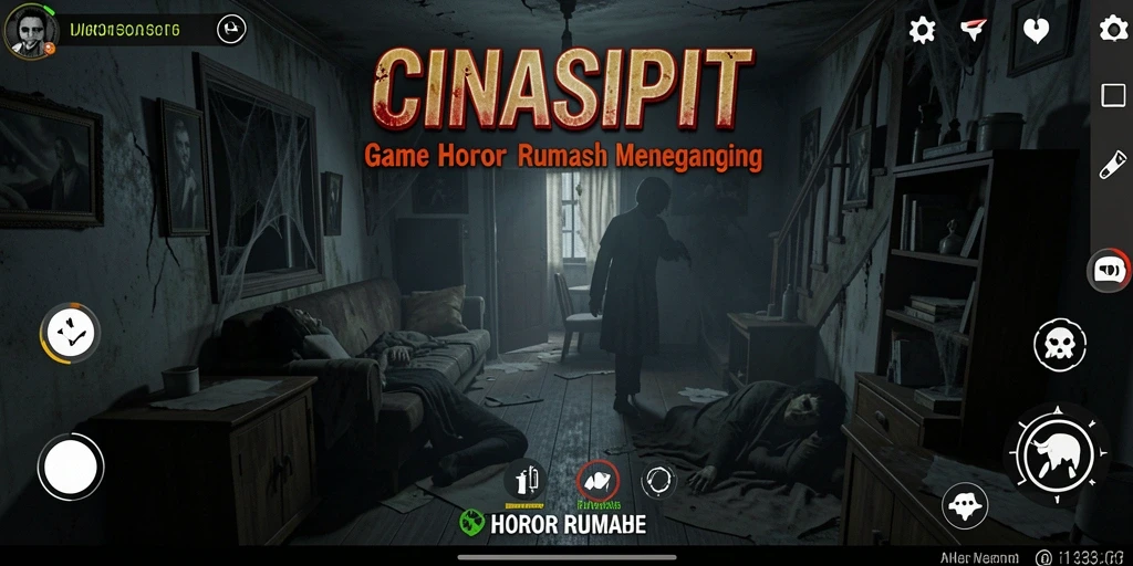 Antarmuka permainan CINASIPIT dengan suasana horor yang mencekam.