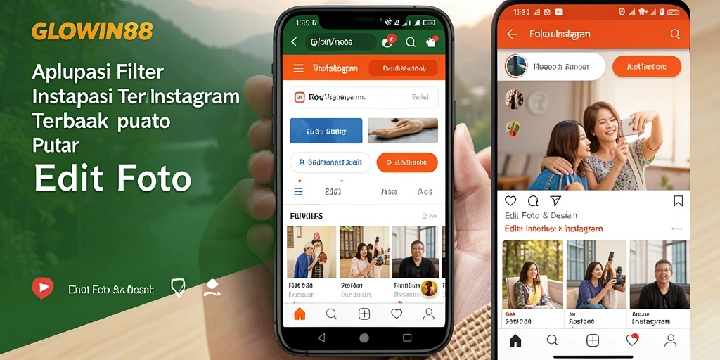 Screenshot antarmuka GLOWIN88 menampilkan pilihan filter Instagram yang menarik.