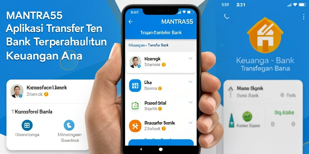 Tampilan antarmuka aplikasi Transfer Bank MANTRA55 yang user-friendly.
