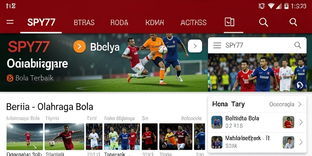 Tampilan antarmuka SPY77 dengan informasi olahraga bola terbaru.